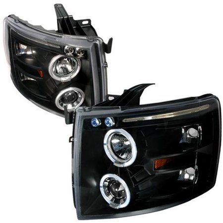 OVERTIME Halo LED Projector Headlights for 07 to 10 Chevrolet Silverado, Black - 16 x 18 x 22 in. OV126228